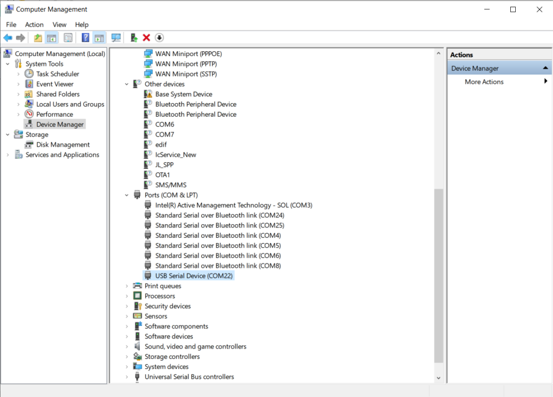 Checking the COM port in Device Manager
